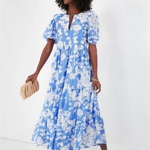 Chic Blue and White Floral Maxi Dress